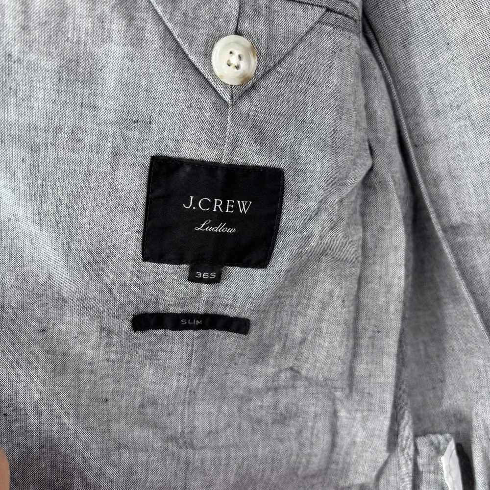 J Crew Ludlow Blazer Mens 36S Gray Cotton Linen Slim Fit Somelos Sport Coat